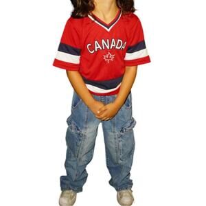 Vintage Kids Canada Hockey Jersey Teepee Red Maple Leaf Size 6/8